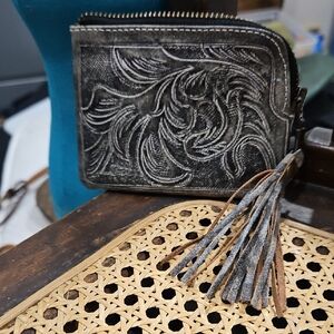 Embossed Soft Black Leather Wallet with Tassel